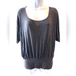 Naked Zebra Gray Top With Banded Hem Short Sleeves Crochet Detail on Back Large
